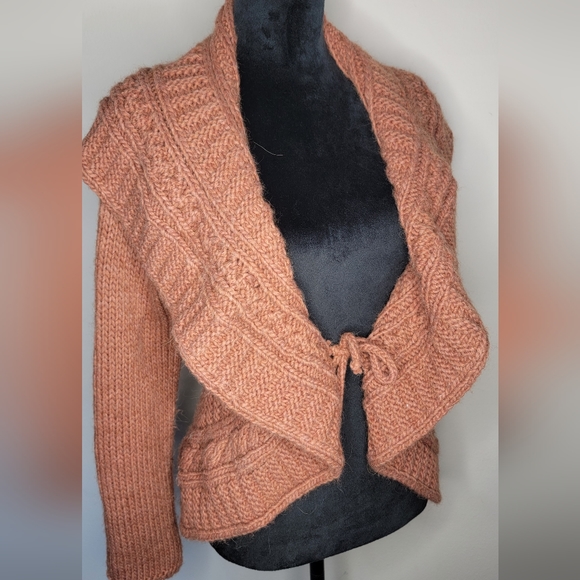 Anthropology Elsamada Chunky Knit Alpaca Wool Tie Front Cardigan Size M - Picture 6 of 12